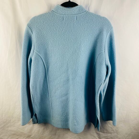 Vintage Norm Thompson Wool Light Baby Blue Cardigan Shacket Medium Preppy Cozy - Picture 6 of 6